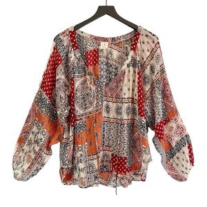 By Together Patchwork Print Peasant Tunic Top Size S/M